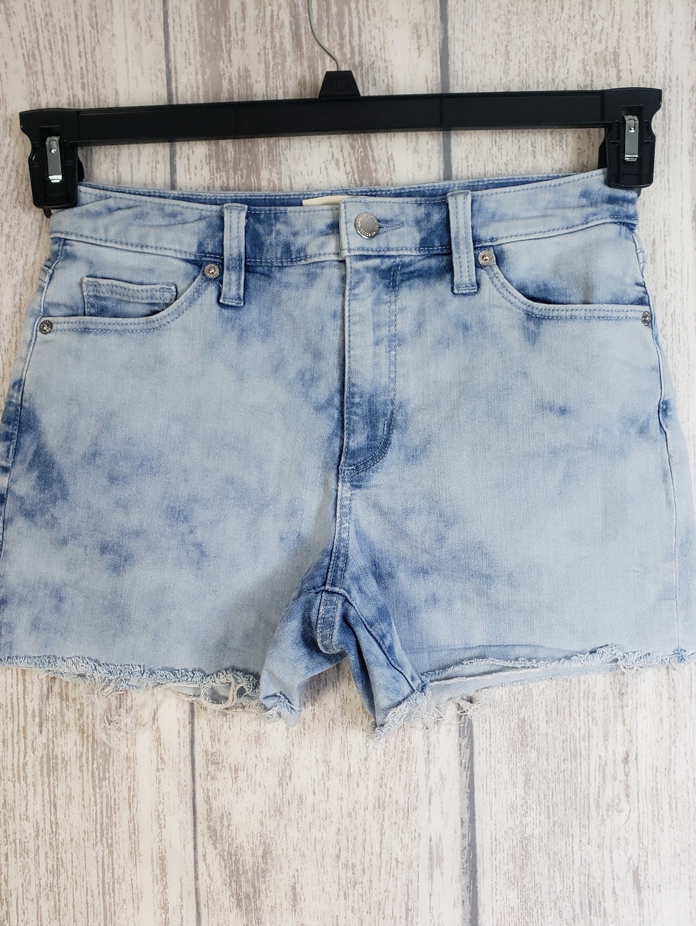 Universal Thread High Rise Midi Shorts Acid Wash Frayed Hem Pockets 6/28R